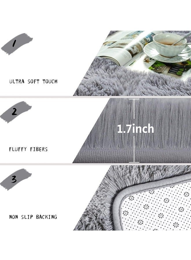 LOKIPA Modern Tie-Dyed Round Area Rug - Ultra Soft Hypoallergenic Plush Shag Rug for Kids & Teens, Non-Slip Circle Floor Mat,Safe Play Nursery Bedroom Carpet, Light Grey Boho Decor - Image 3